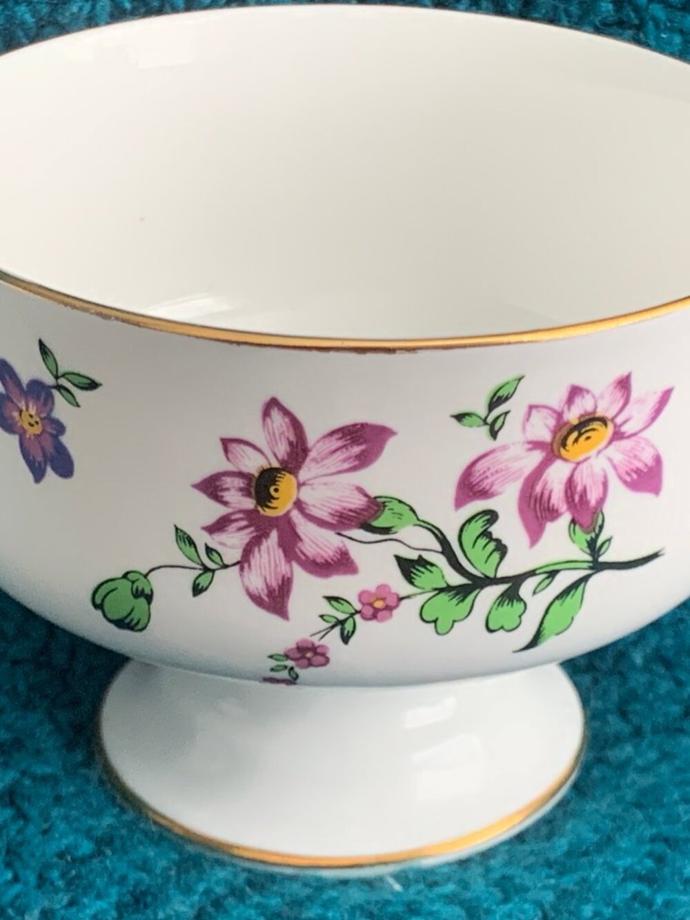 Royal Victoria Fine Bone China ~ Purple Floral Footed Compote Bowl (Sold as Set)